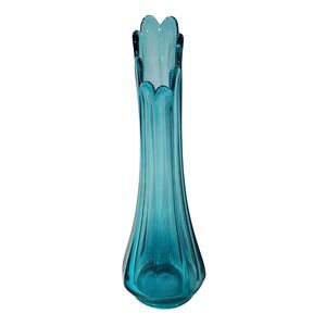 LE Smith 1960s MCM Peacock Blue Ribbed Swung Fat Bottom Vase MCM
